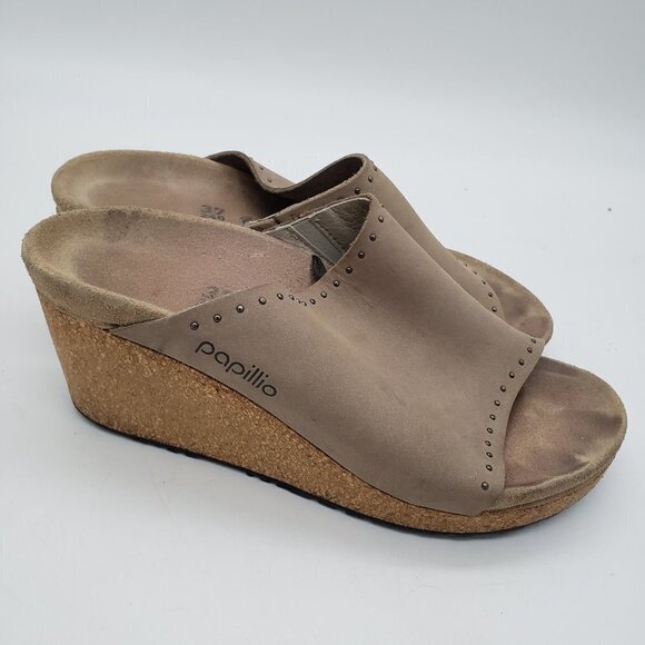 Papillio by Birkenstock Namika Tan Suede Gold Grommet Sandals Women EU 37 US 6 - Picture 1 of 10
